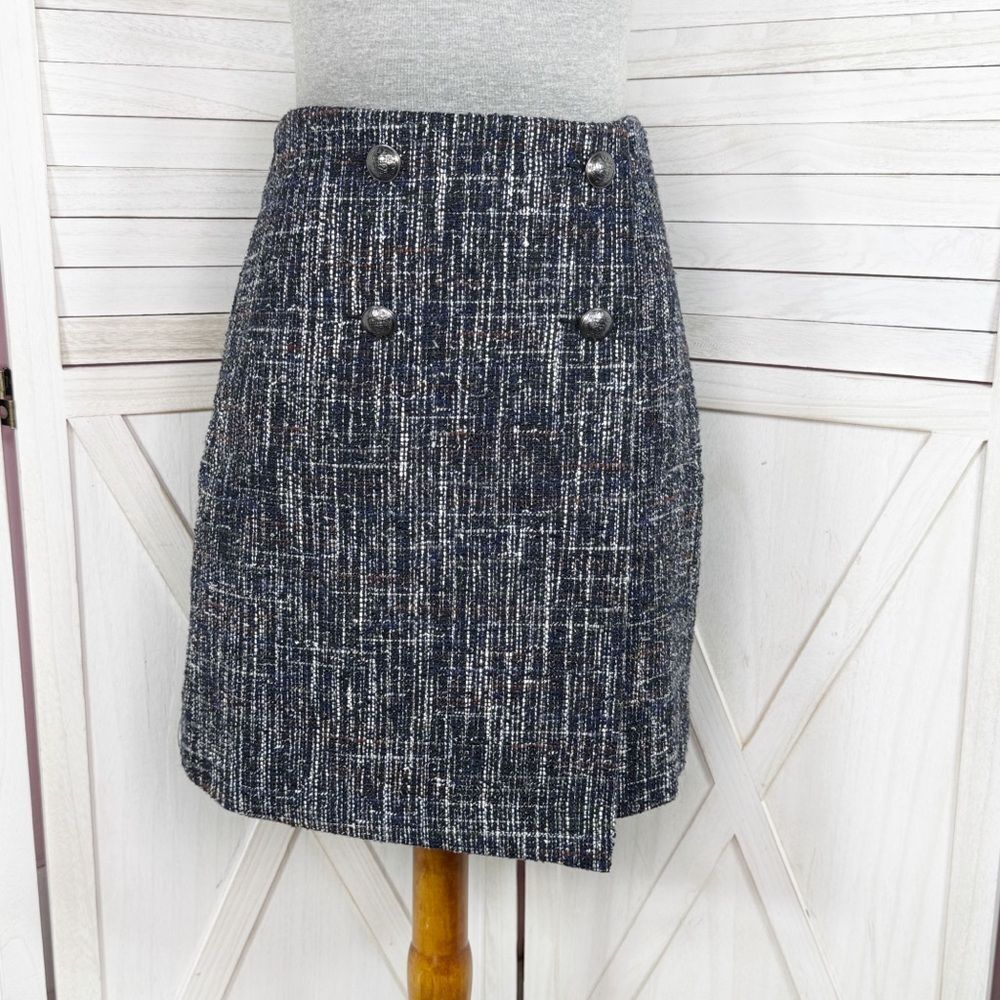 Loft Faux Wrap Tweed A Line Skirt Back Multi 4 Office Preppy Nautical